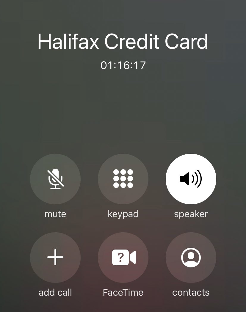 Ok I give up <a href="/HalifaxBank/">Halifax</a> 1 hr 16 minutes on hold to try &amp; speak to someone 😭😭😭 bye bye to my mobile phone minutes. #notimpressed #halifixfail #nohelpavailable #halifaxbank