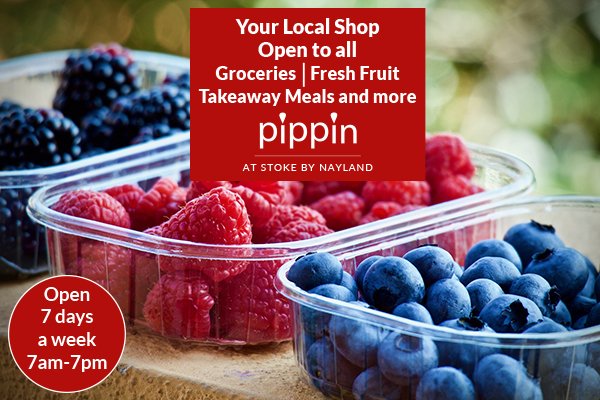 🛒Pippin food store local delivery service is open

🚚 Deliveries* are available Monday, Wednesday &amp; Friday. Order 4pm the day before

Delivery charge £3* (minimum order £20)
Free to over 70's and vulnerable people*
*Within 5 miles

stokebynayland.com/store or call 01206 265812