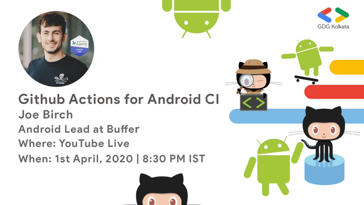 gdgkolkata's tweet image. And cue the Drumroll 🥁 🥁 🥁

Have you been missing us? 
We are back with an exclusive talk by none other than @hitherejoe (Sr Engineer @buffer , @GoogleDevExpert for @Android ).

Join us for the Livestream @ youtube.com/watch?v=mj1sq8…

See you there!

@GoogleDevsIN
#Quarantine