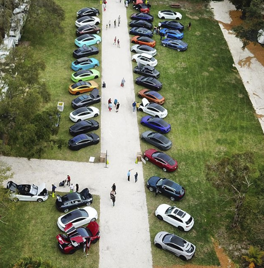 basecampmia's tweet photo. Drooling over this lineup! @evannex_tesla #myEV held the largest east coast Tesla meet-up right here at #BaseCamp earlier this year. Did you attend? https://t.co/oUSzC2CHv0