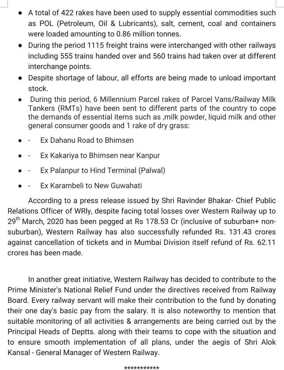 WesternRly's tweet photo. WR has announced time table of 3 Special Parcel Express trains to transport essential items like medical supplies, medical equipment, food, etc in small parcel sizes to mitigate the difficulties of #lockdownto a certain extent, making total 16 trips from 31/03/2020 to 15/04/2020. https://t.co/UXPpqmjxhe