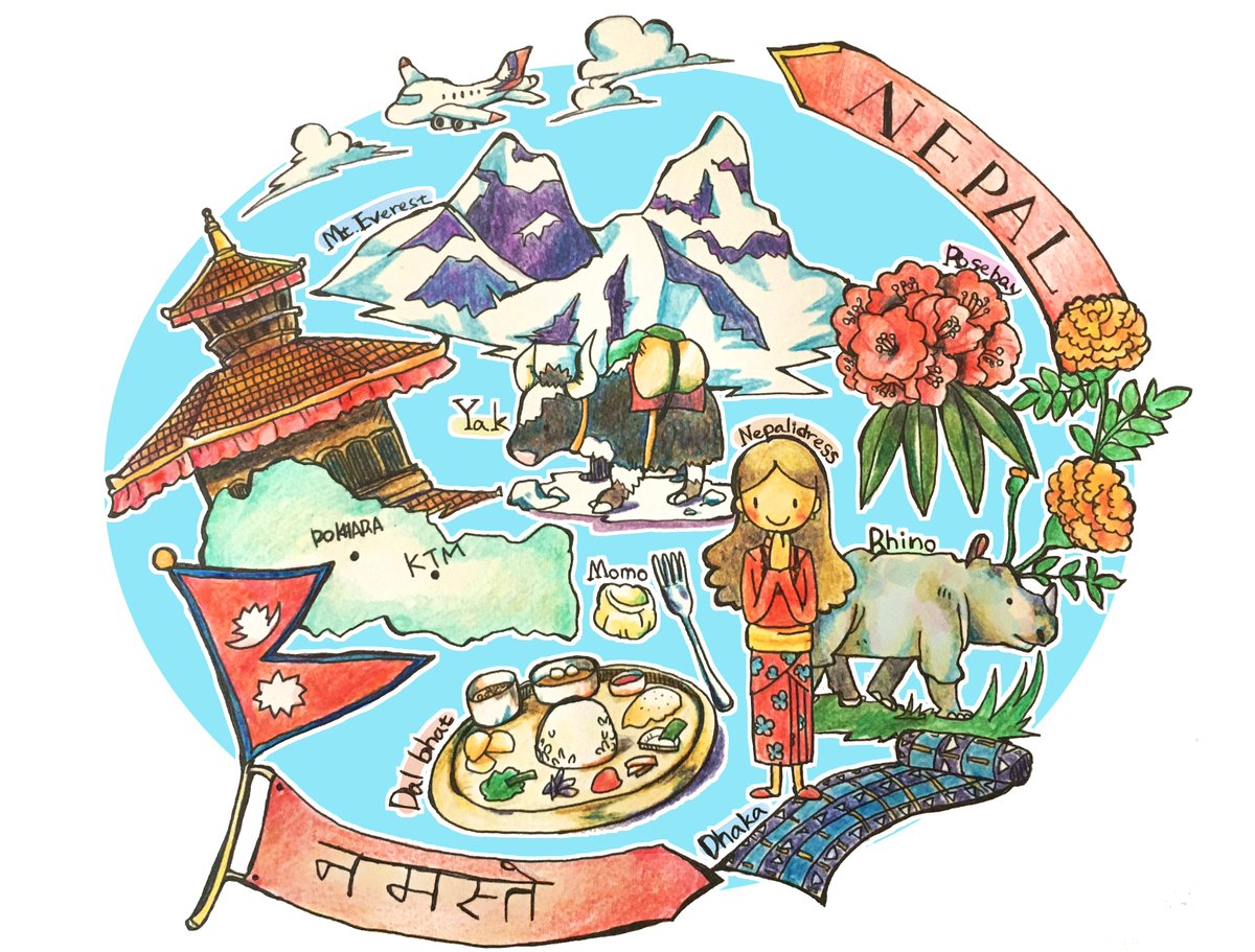 さくらぷらす ネパール詰め合わせ その ネパール イラスト 海外 海外旅行 旅行 ネパール語 色鉛筆イラスト Nepal Illustration