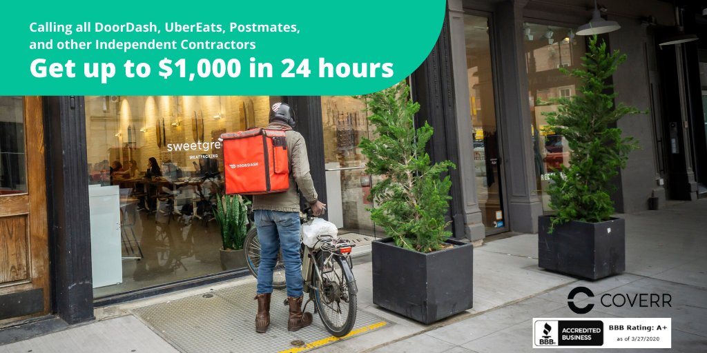 Times are tough. We know that even small amounts can make a big difference right now. We're in this together. Apply today and get up to $1,000 cash in 24 hours. getcoverr.com

#doordash #ubereats #delivery #financial #cash #cashadvance #independentcontractor #applytoday