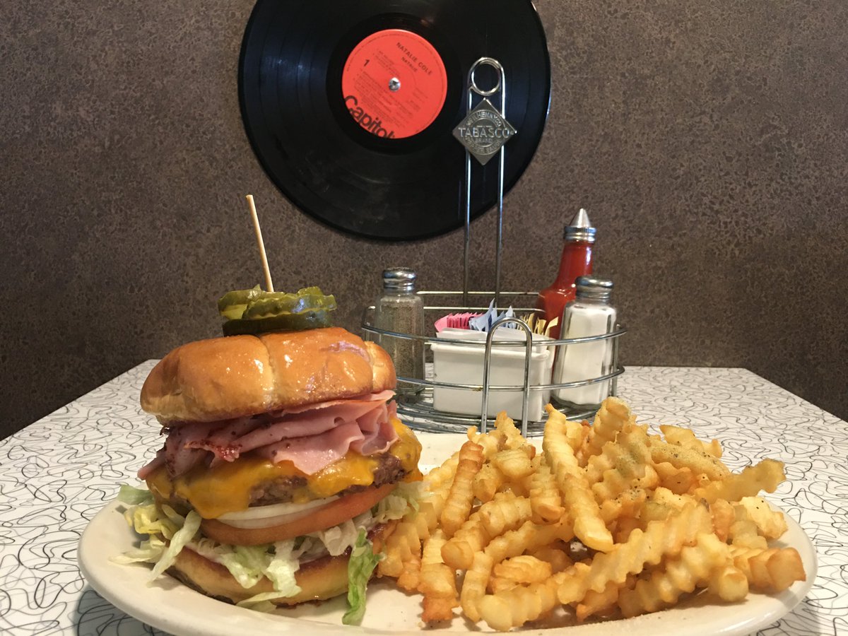 Today’s special!!
Hippo Burger 
1/3 lb. burger with grilled shaved ham, cheddar cheese, lettuce, tomato, onion and mayo with seasoned fries. $8.99