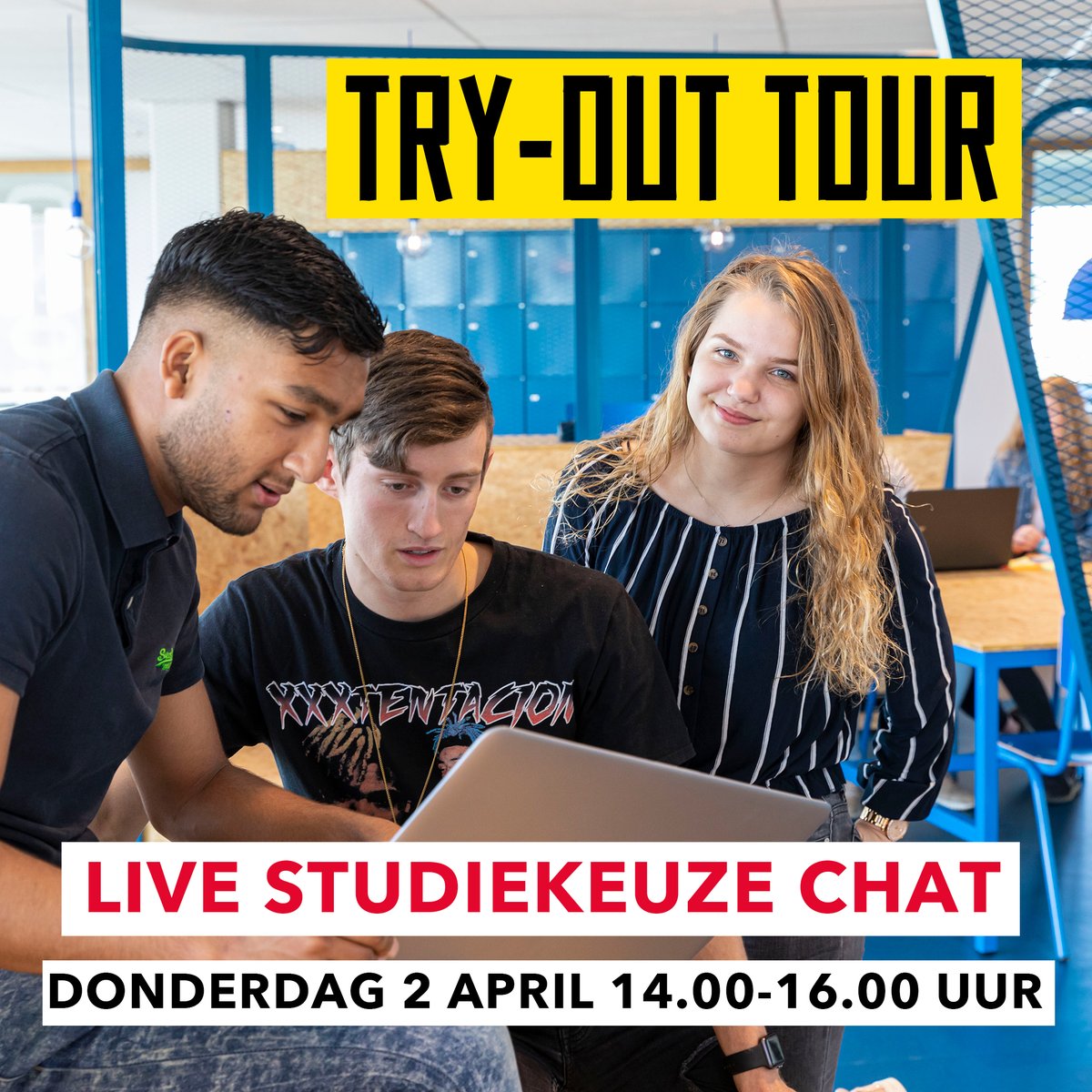 NIEUW: Live Studiekeuze Chat 🎉 Aanstaande donderdag (14.00-16.00) zitten onze studieadviseurs klaar om jouw vragen te beantwoorden over opleidingen en mbo-colleges. Ook geven ze je graag studiekeuzetips en persoonlijk advies. 👉bit.ly/33BYk6f
#opendag #studiekeuze #mbo