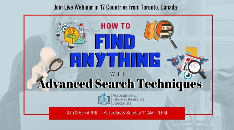 aofirss's tweet photo. Stay Safe and Learn from Home - Join Live Class of How to Find Anything Online Advanced Search Techniques.
https://t.co/a4dabvrk7O
#Internetresearchspecialist #google #websearch #searching #onlinesearch #researchmethod #webinar #internetresearch #MondayMotivaton #certification https://t.co/C2cU8enxHc