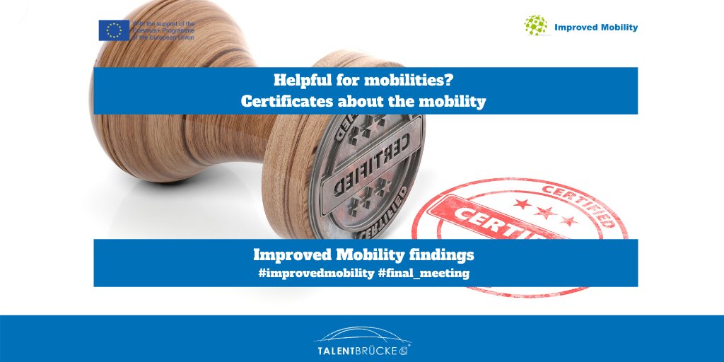 talentbruecke's tweet photo. Helpful for mobility? Certificates about the mobility. Results of our Erasmus+ project Improved Mobility! 
#certificate #mobility #improvedmobility #erasmus #erasmusplus
@IFCenter @BFWNRW @Erasmus_DAAD @nabibb_de @Erasmus_Project @ImprovedMobili1 https://t.co/uTpNh4Zpm7