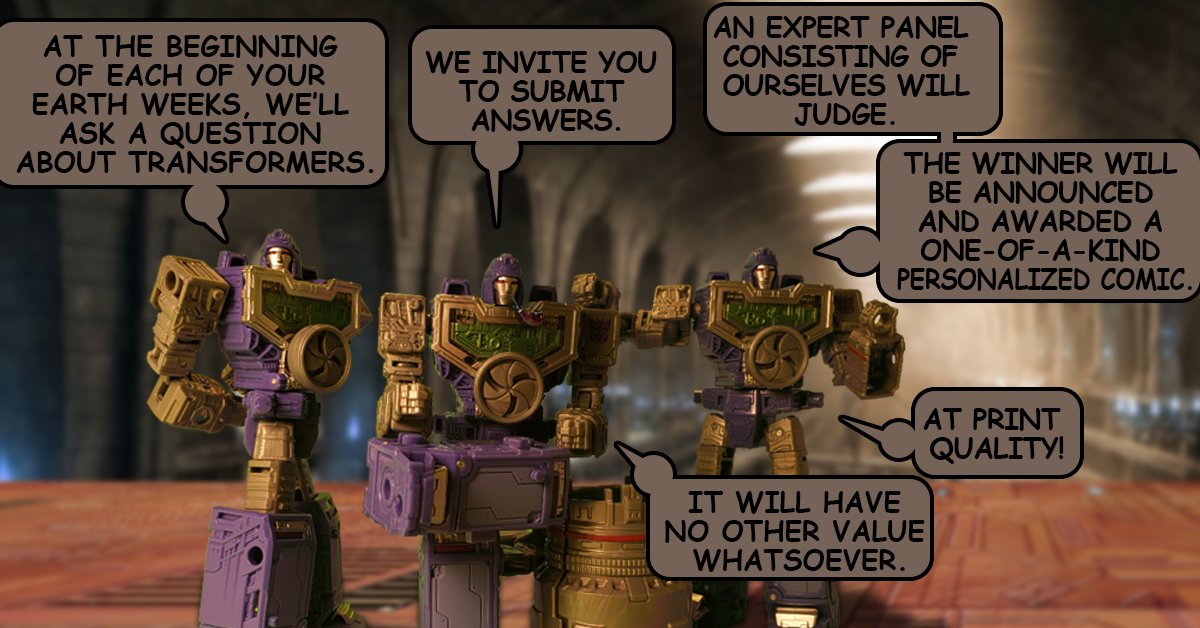 84Nexus's tweet photo. Pease read all the way through for the full contest rules. 1/3
#Transformers #TransformersContest #Contest #Comics #Humor #TransformersComics #WarForCybertron #TitansReturn #Siege #G1 #PowerOfThePrimes #Refraktor https://t.co/awsZsxXlvf