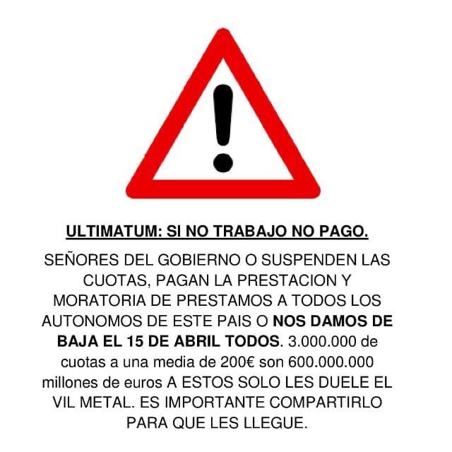 Rakel287's tweet photo. @lorenzoamor_ata @abceconomia Los autónomos ya no reclamamos, los autónomos ya amenazamos https://t.co/dAWGYtR0rc