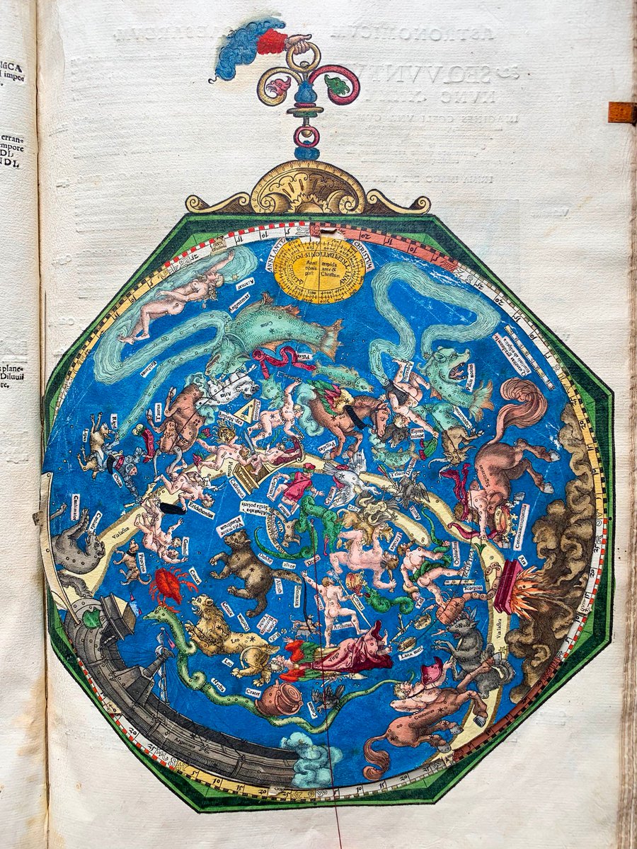 The book took some eight years to produce. It was used to calculate the celestial latitude and longitude of the planets and also cast horoscopes (this map of constellations in the book includes the signs of the zodiac - and is quite beautiful up close).