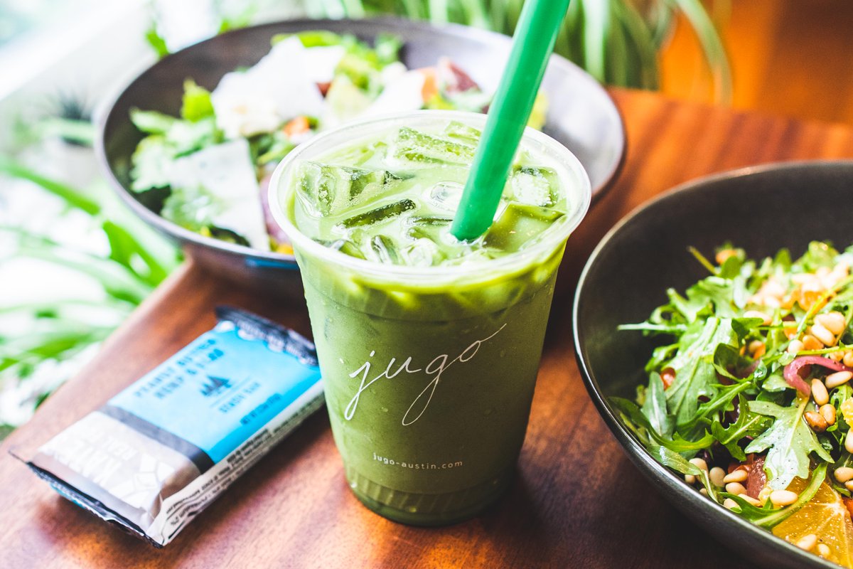 Hello Monday! A matcha latte + healthy green salad should do the trick 🥗

To place a to-go order, visit the Jugo website or by calling 512.474.0444. For delivery, visit <a href="/favor/">Favor</a>, <a href="/doordash/">DoorDash</a>, <a href="/ubereats/">Uber Eats</a>, <a href="/grubhub/">Grubhub</a> 🚗
