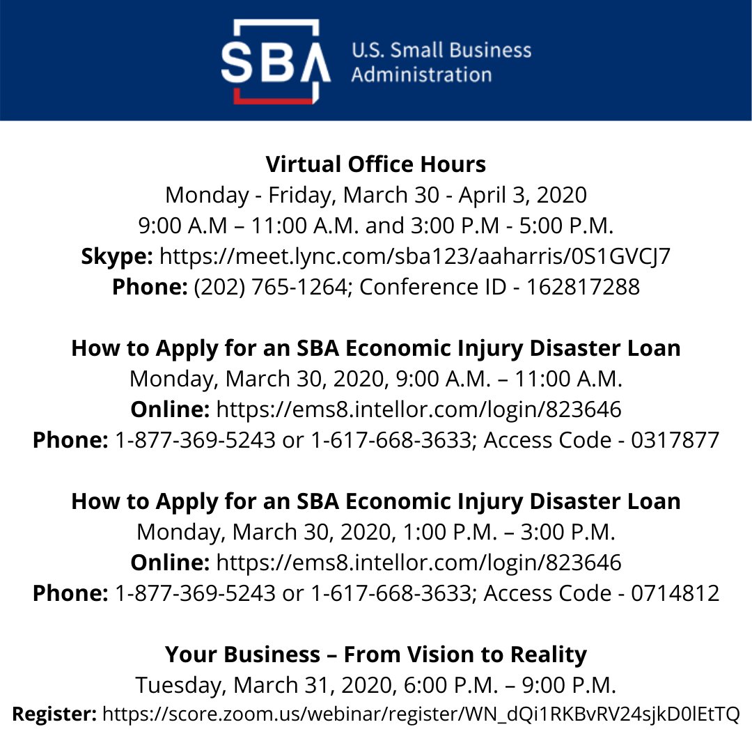The <a href="/SBA_SouthFL/">SBA South Florida</a> is hosting virtual office hours and webinars to help business owners apply for their Economic Injury Disaster Loan. This webinar will go through the loan application; offer tips and insight into completing an application &amp; what you can expect after applying.