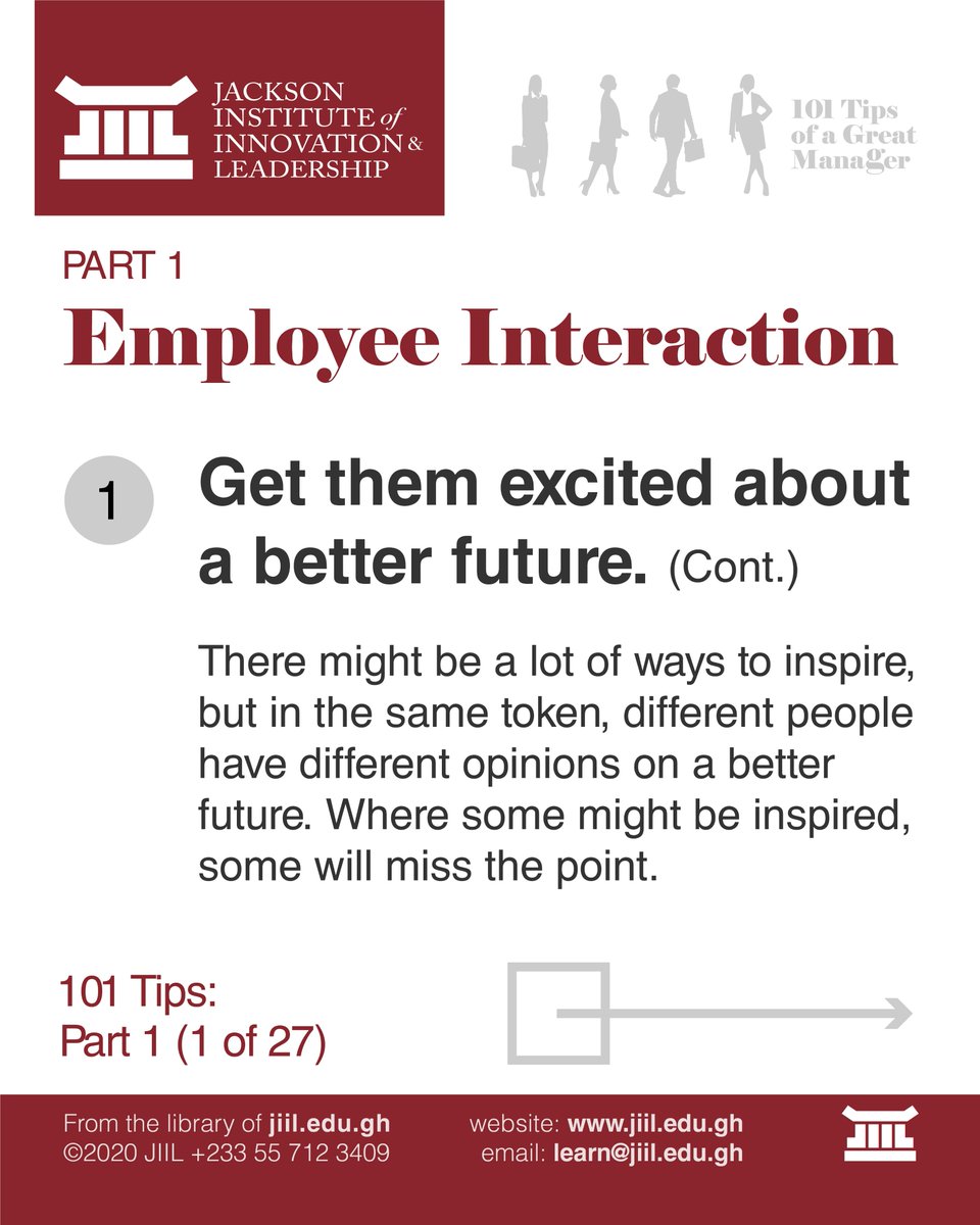 JiilEduGh's tweet image. 101 Tips of a Great Manager
#Tip1 #Slide2

#101Tips #Manager #Employee #GreatManager #Leader #JIIL #LearnatJIIL #Interaction