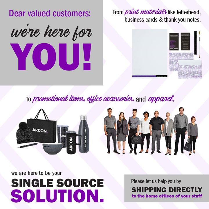 ArconSolutions's tweet photo. We, at Arcon, are here for you and your business. Please let us know how we can help you!! #arcon #arconsolutions #wfh #homeoffice #print #apparel https://t.co/fBacww16Xi