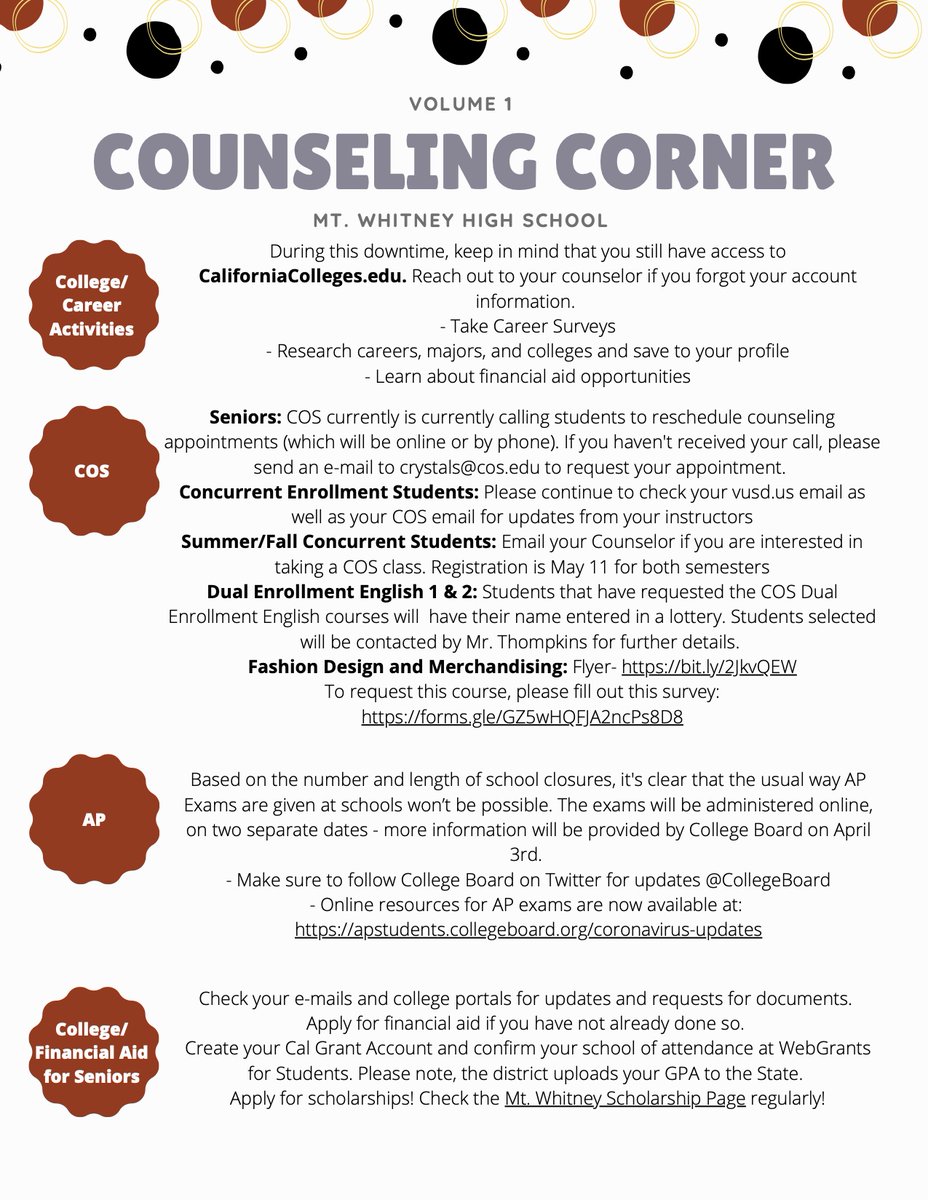 Counseling Update!