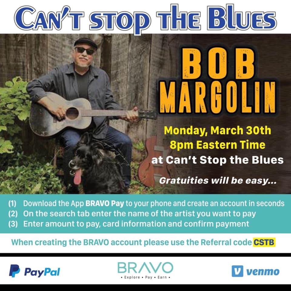 🎸 Join Bob Margolin Monday March 30th at Can't stop the Blues at 7:30pm! He will be playing an hour concert on Facebook! ➡️ facebook.com/CantStopTheBlu…
He will be hanging around after to trade comments and greetings with you. 📣 SPREAD THE WORD!
<a href="/BluesBrat/">BratGirlmedia</a> @CantStopTheBlue