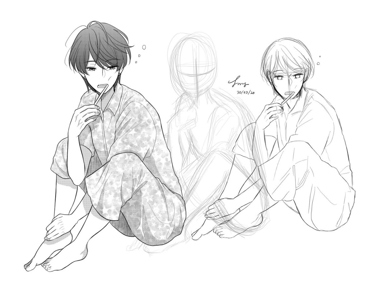 Another anatomy study (lgi2 ref pose dri pinterest)

Cara ku belajar:
1. Cari ref pose (ku lebi suka pk manusia beneran)
2. Coba croquis dulu
3. Tracing ref pose, supya tau kesalahan croquis dmna
4. Benerin croquis yg awal brdasarkan apa yg didapet
Aga lama but it works for me 👍🏻 