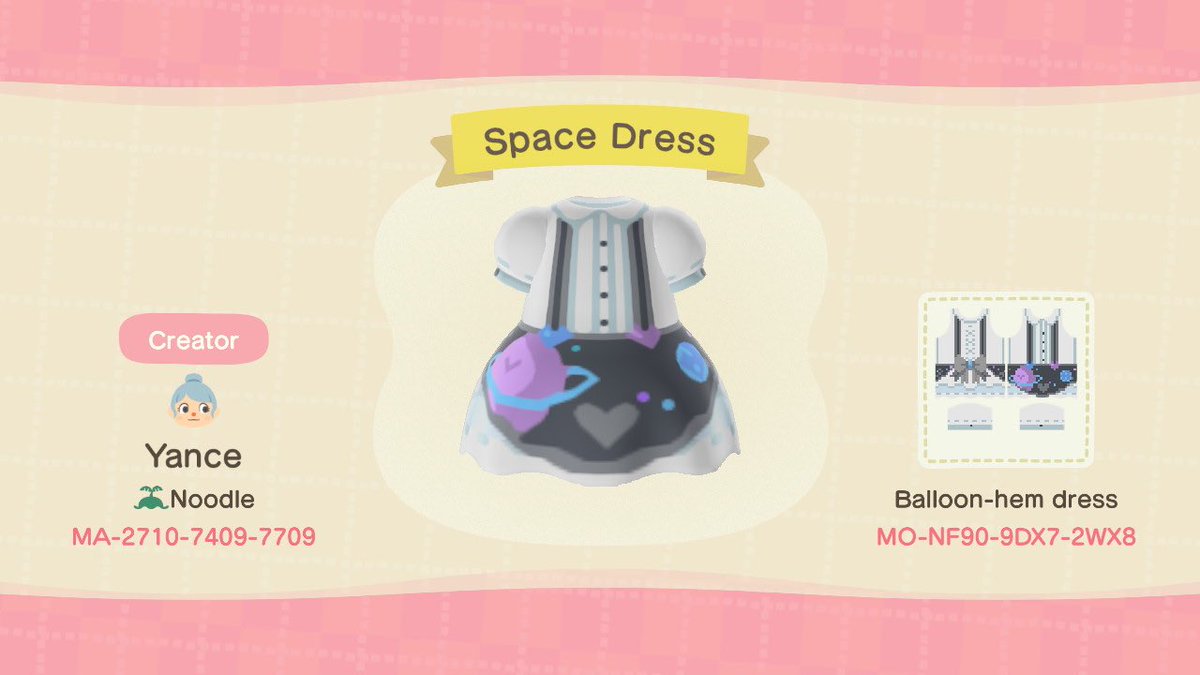 NoodleIsland's tweet photo. space dress, now with code~ tag me if you use it! I wanna see all the cute outfits! #noodleisland #acnhdesigns #acnhfashion #acnh #animalcrossing https://t.co/I6vjeXzqA5