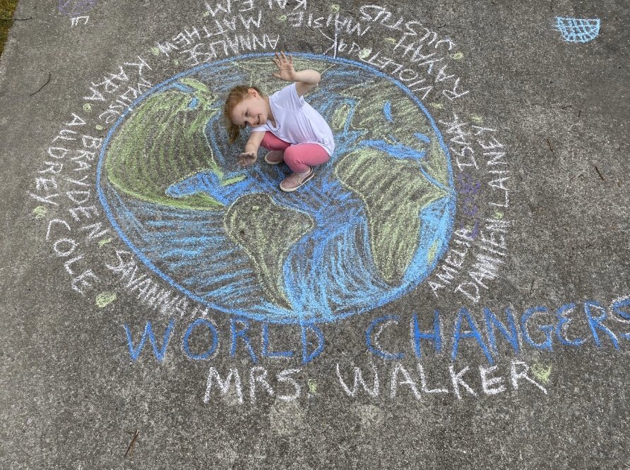 Instead of “boys and girls” I call my students World Changers- I want them to know I believe they WILL change the world! One of my students is connecting to her classmates through this beautiful sidewalk art that includes all their names! <a href="/BCE_Bucks/">Brown's Chapel Elem</a> 
 #RCSWhipsCoronavirus