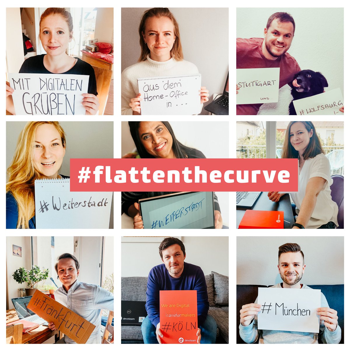 DevoteamGER's tweet photo. Wir bleiben Zuhause! Trotz #socialdistancing haben wir im #HomeOffice Spaß. Wir bleiben digital miteinander verbunden und halten auch in dieser Zeit zusammen. 
Du möchtest uns kennen lernen? Lass uns gemeinsam via Microsoft Teams oder Google Hangouts einen Kaffee trinken! https://t.co/o7wVjcizRB