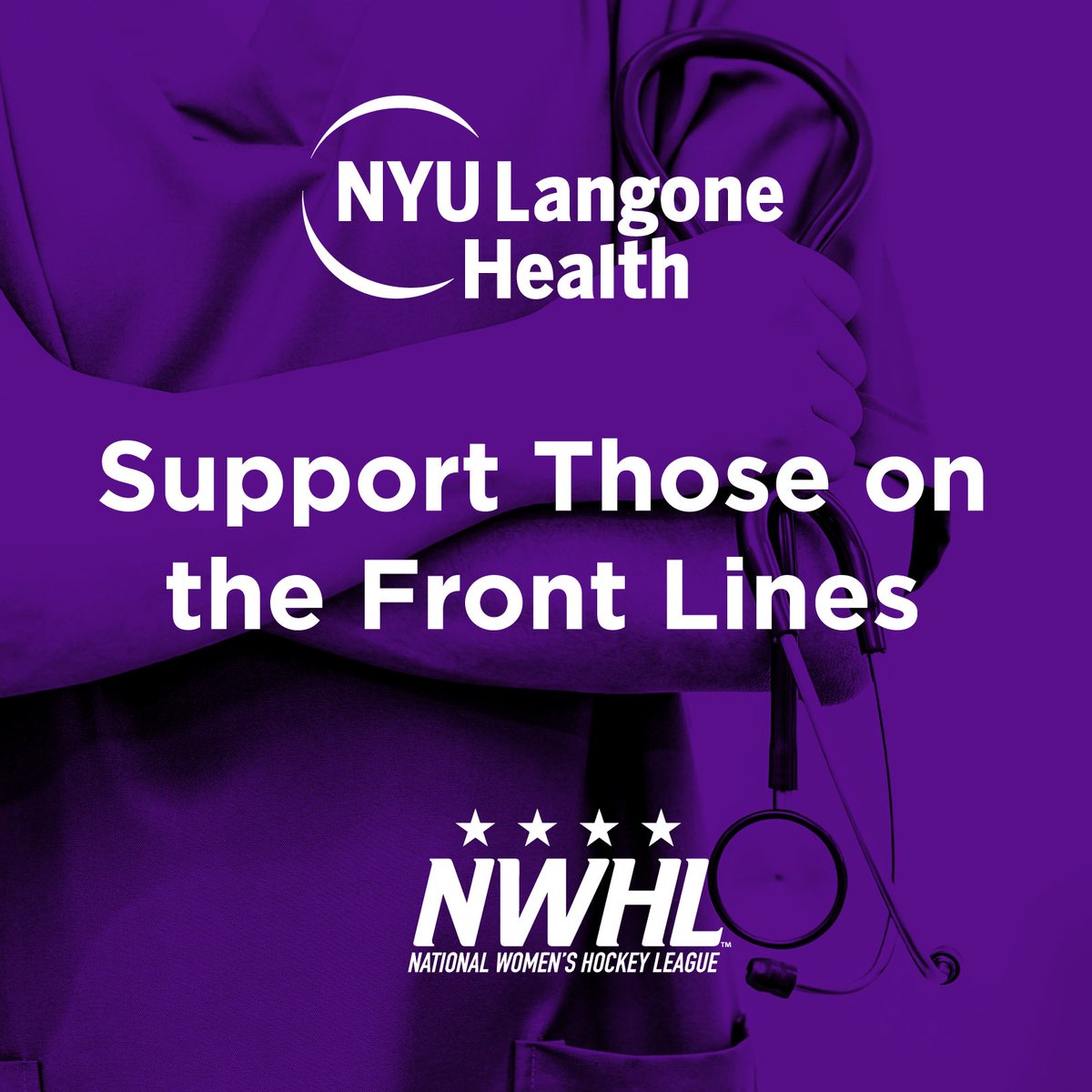 PHF's tweet photo. On #NationalDoctorsDay, the NWHL salutes ALL medical personnel on the front lines and ask that you consider giving your support to our dedicated partners at NYU Langone Health 💜

🔗: https://t.co/hZxb5y1Ny6 https://t.co/JVTyX1GN77