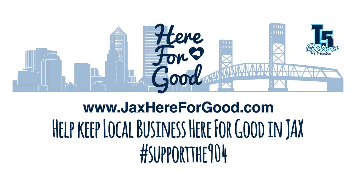 T5Sportswear's tweet photo. #JaxHereForGood is here!  Check out this incredible way you can support local small businesses at https://t.co/Gbi1ohwQ0L.  

If you have a small business and want to be a part of the #JaxHereForGood campaign, contact David at dlawson@t5sportswear.com. https://t.co/GUbo2XJNgg