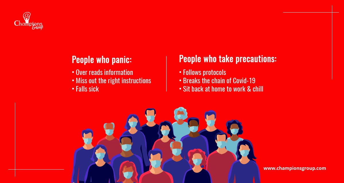 champions_group's tweet photo. Panic will be meaningless when you give precautions a bigger meaning. #SayNoToPanic and #YestoPrecautions #COVID19 #ChampionsGroup https://t.co/Mfret3hROQ