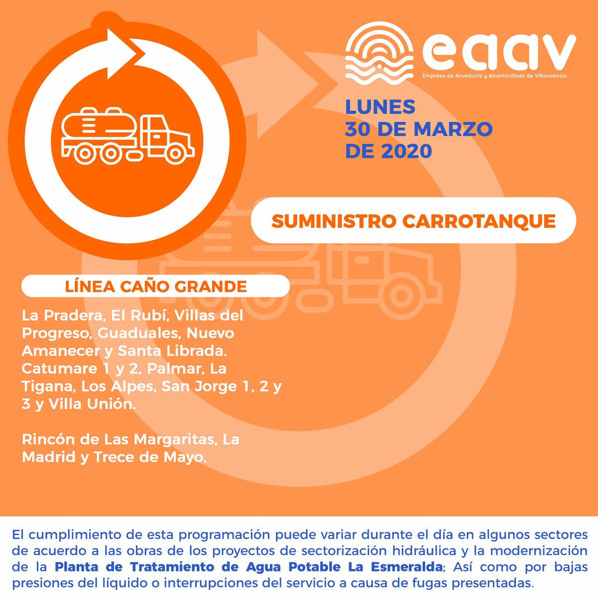 EsperanzaVargaQ's tweet photo. Programación para suministro de agua en Villavicencio. https://t.co/4oIlSXWr1O