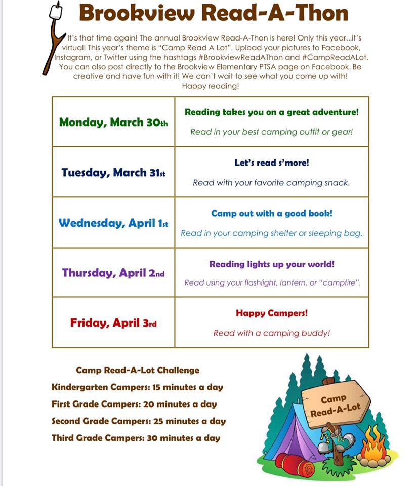 WestIrondequoit's tweet image. The Brookview annual Read-A-Thon starts TODAY❣️

Theme: "Camp Read A Lot"

Upload pics to Facebook, Insta &amp;amp; here w/the #BrookviewReadAThon hashtag &amp;amp; #CampReadALot. You can also post directly to the BV Elementary PTSA Facebook page. Be creative and have fun! See more below!