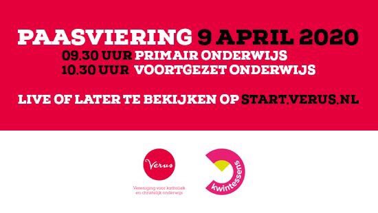 Op Witte Donderdag - 9 april 2020 - zal er om 10.30 uur een VO-viering online live worden aangeboden.
Zo geven wij dit jaar op een alternatieve manier invulling aan de Paasviering waarin verhalen van hoop ons moed geven. U kunt de viering live volgen via start.verus.nl
