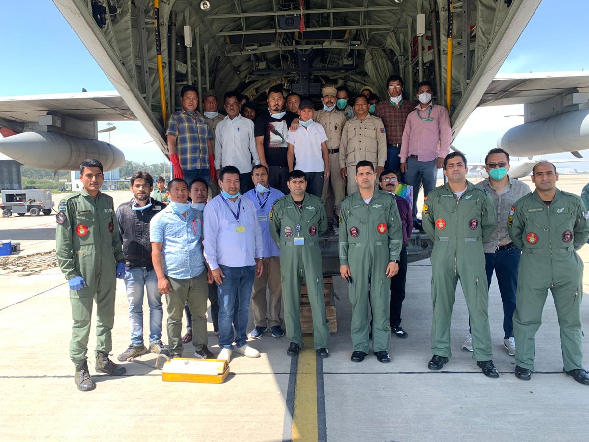 NBirenSingh's tweet photo. Indian Airforce plane with medicine and equipments for Manipur landed at Bir Tikendrajit International Airport, Imphal today, thanks to the officials and personnel of the Indian Air Force for their indomitable effort in bringing the supplies to our State. 
#IndiaFightsCorona https://t.co/CblQvXM2vm
