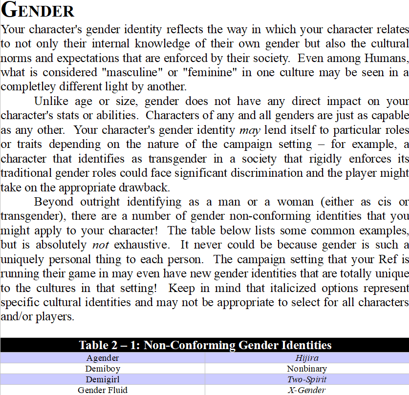 CloverWorked's tweet photo. Working on the #raincloudengine again, my #ruleslite / #ruleslight universal #ttrpg.
As a trans woman, I'd like to contribute to the modernization of the hobby in regards to character's gender and identity - here's what the #raincloudengine has to say about gender and pronouns. https://t.co/PLGbbU4qy2