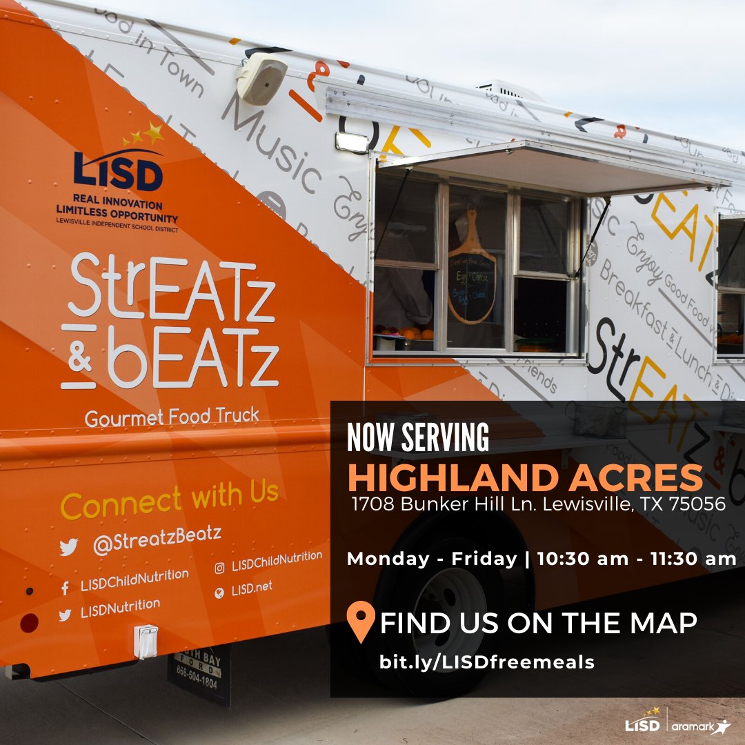 🥪We will be serving breakfast &amp; lunch at the Highland Acres Community, starting today from 10:30 am - 11:30 am! Find us on the map: bit.ly/LISDFreeMeals.