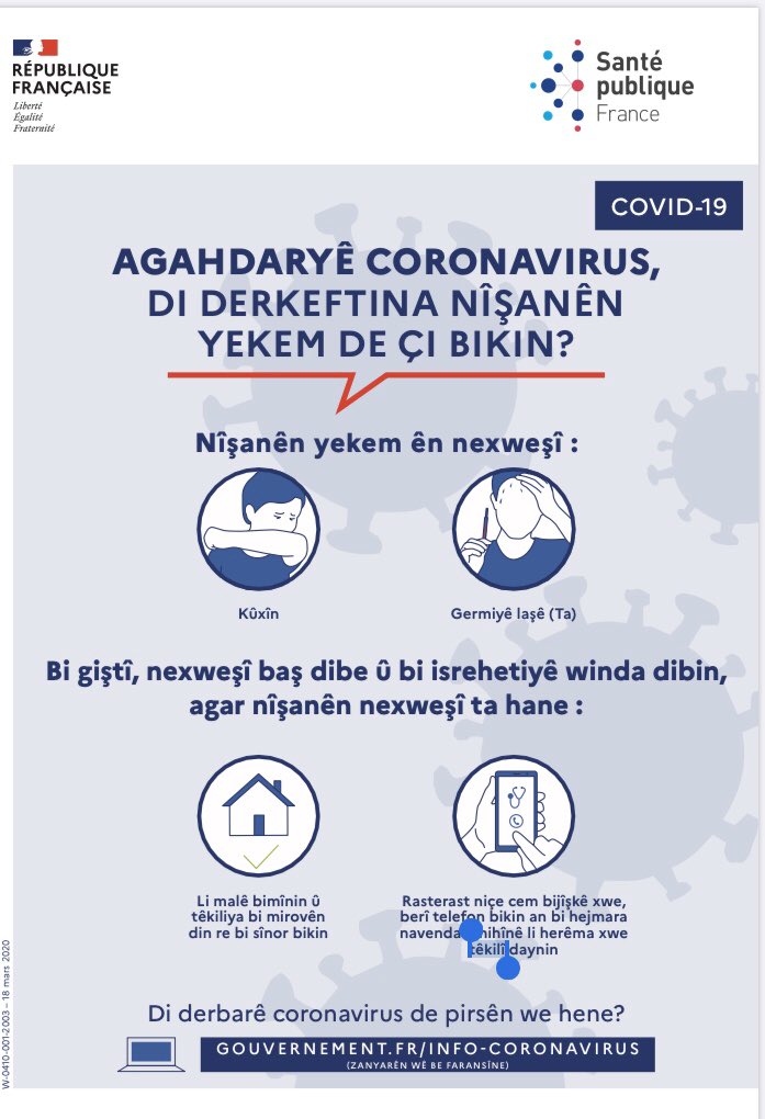 KrgFrance's tweet photo. Bonne initiative du Gouvernement français de diffuser des messages de prévention contre le Coronavirus en kurde. https://t.co/kO76BY0nCq