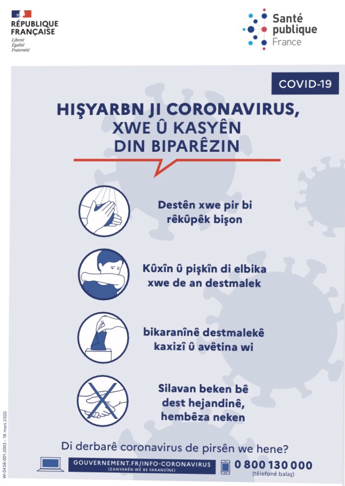 KrgFrance's tweet photo. Bonne initiative du Gouvernement français de diffuser des messages de prévention contre le Coronavirus en kurde. https://t.co/kO76BY0nCq