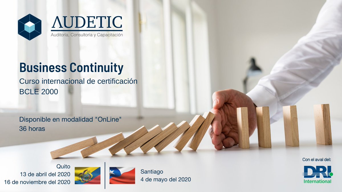 Audetic's tweet photo. 📣 Business Continuity
Curso internacional de certificación del @DRI_Intl - BCLE 2000.
Inscripciones:
🇨🇱 dri@audetic.cl
🇪🇨 driecuador@audetic.ec
#Continuidad #CBCP #ABCP #Resiliencia #BCP #DRI #Chile #Ecuador #DriEcuador #DRIInternational @DRI_Intl_Es https://t.co/IwYgESJ60A