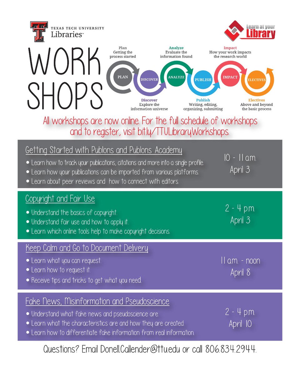 TexasTechLib's tweet photo. Campus might be closed. Stay-at-home orders might be in place. But, that doesn't mean you still can't get your learn on. Our final round of #LearnAtYourLibrary workshops are now ONLINE! #GoLibrary #GoCreateYourWorld https://t.co/EBhyWIRMC9