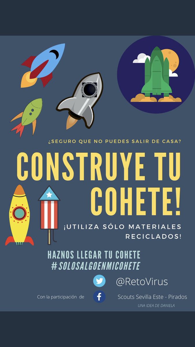 InmaSosaSnchez's tweet photo. @alma_cupcakes Un concurso para que participe Bruno con su cohete de materiales reciclados, el concurso es de esta cuenta @RetoVirus https://t.co/UJZxaJlcJs
