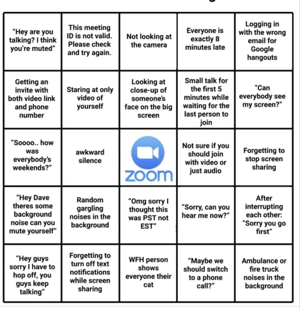Nusura on Twitter: "If you are using @Zoom_US to conduct everyday business  like we do here at Nusura, you know that this bingo game is too true! Just  a little something to