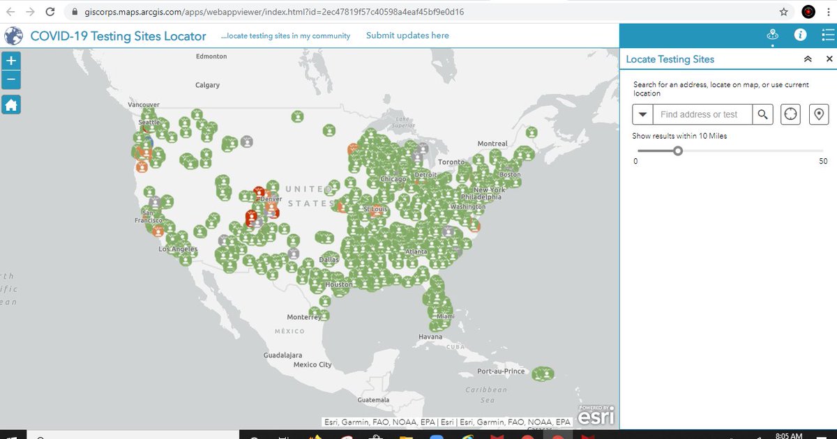 RobbInGIS's tweet photo. More than 500 @URISA @GISCorps volunteers are collaborating on a very important #COVID19 testing site locations map. https://t.co/FXUqfSiPny It's the first nationwide resource I've seen. #URISAConnected Built on @Esri tech and being updated! Please forward. https://t.co/LEzvdnDU7Q