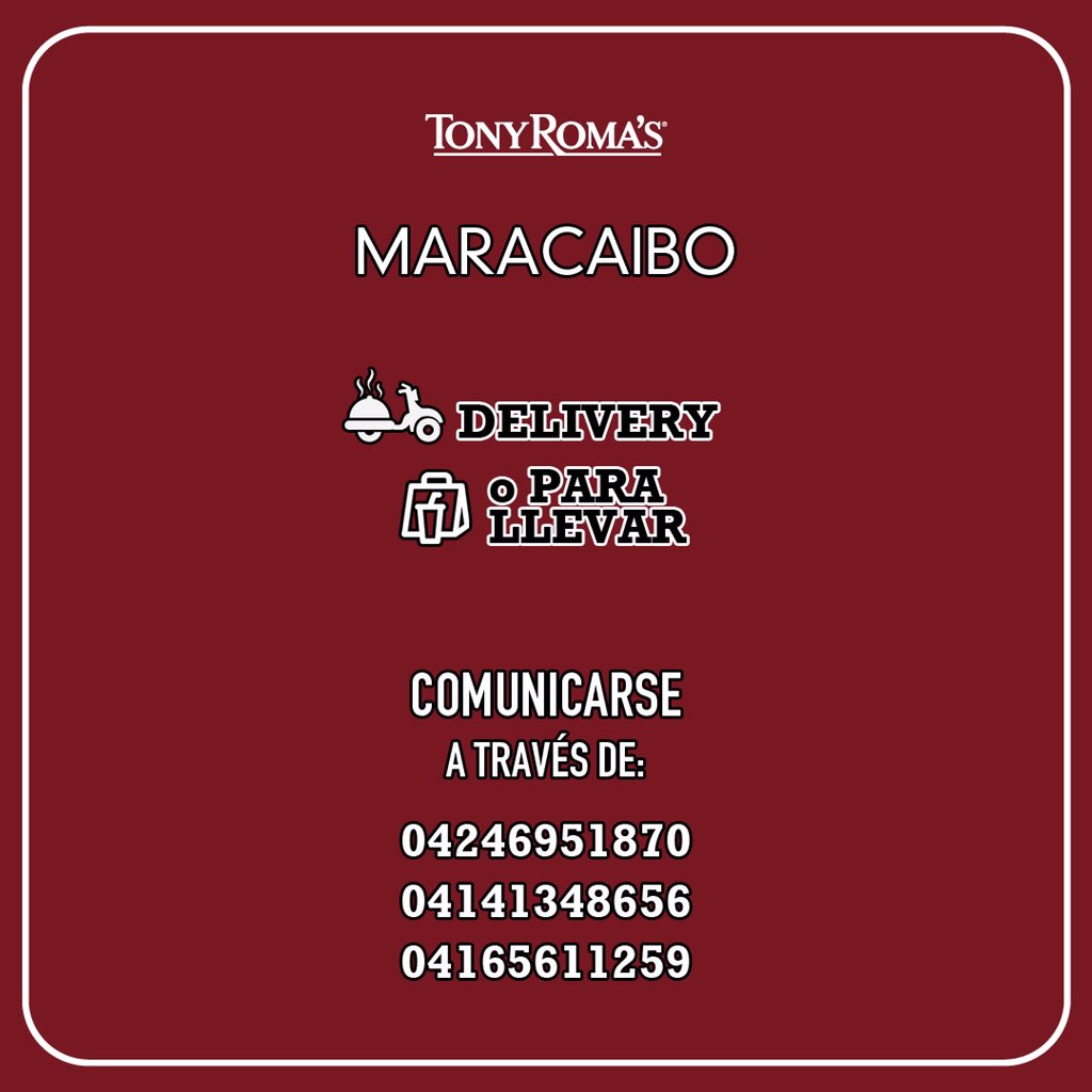 TonyRomasVE's tweet photo. ¡Estamos abiertos en #Maracaibo y #Valencia para complacer tus antojos! Comunícate a nuestros números. https://t.co/X6NTwkflPc