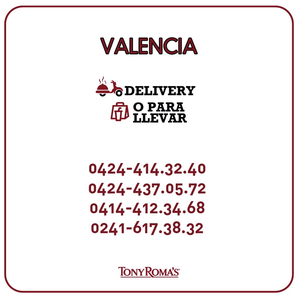 TonyRomasVE's tweet photo. ¡Estamos abiertos en #Maracaibo y #Valencia para complacer tus antojos! Comunícate a nuestros números. https://t.co/X6NTwkflPc