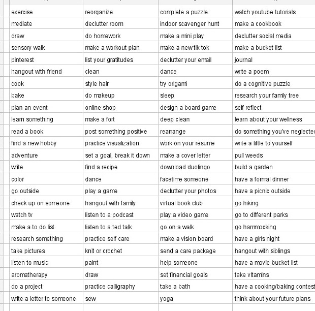 If you are in a funk or just bored this is a list of 100 things you can do to bring more joy to your day, I hope something helps! Keep moving forward stellar people! ♥️