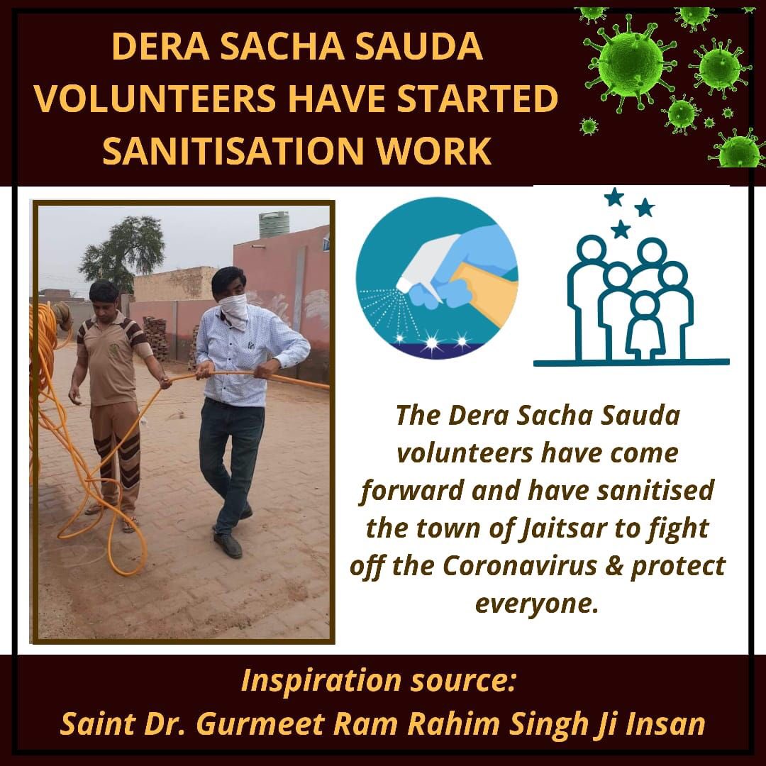 mayank2632733's tweet photo. #SelflessServicesByDSS
#SaintMSG
#DeraSachaSauda
#BabaRamRahim
For controlling the spread of deadly corona virus dera sacha sauda volunteers started doing sanitisation in different parts of country https://t.co/zHTp1MsijK