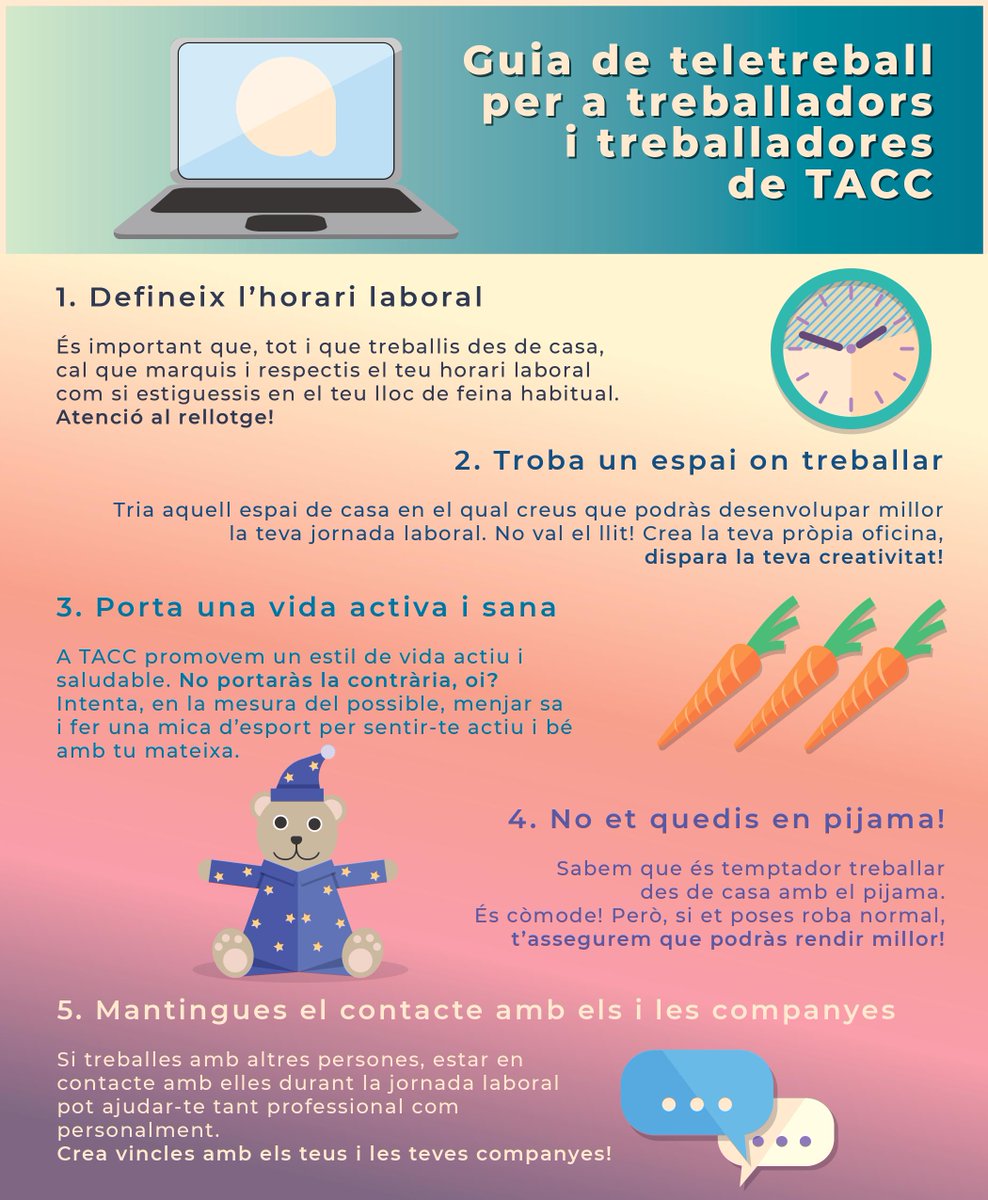 TACCbcn's tweet photo. Si ets de les que encara fa #teletreball en pijama, fes-li un cop d'ull als nostres 10 consells per treballar de forma més eficient i saludable des de casa 👩‍💻🏠

#taccesquedaacasa
#joemquedoacasa
#yomequedoencasa https://t.co/CyTOBFa14m