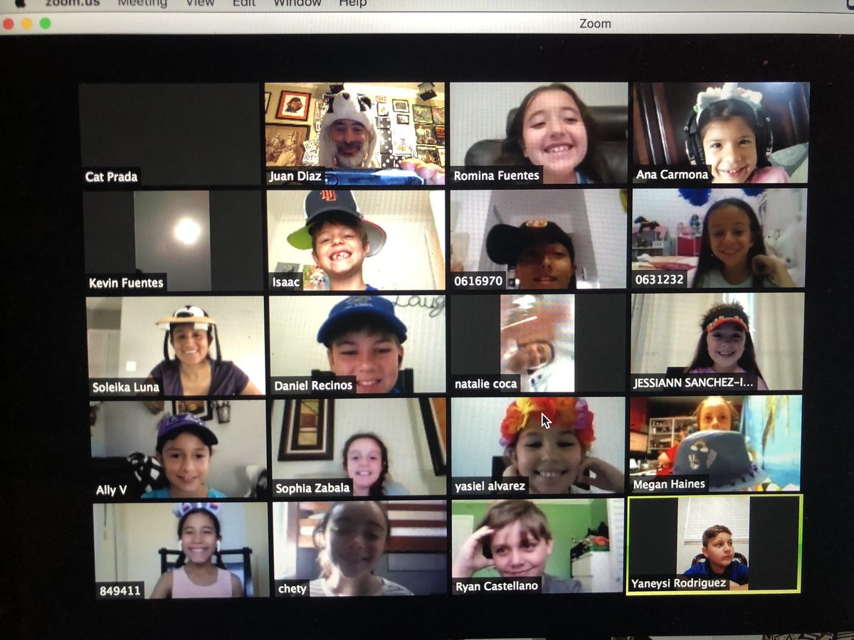 JuankyDiaz's tweet photo. So #firstdayofZoomschool #notbad almost all 51 students on @CoralParkElemS #reallymissed #thesefaces #crazyhatday #zoom #lunadiaz #thirdgrade #cpe #coralpark #distancelearning #QuarantineLife @AileenVega123 @cachututilola @TLCabrera3 @MDCPS https://t.co/Voz09RXXsA