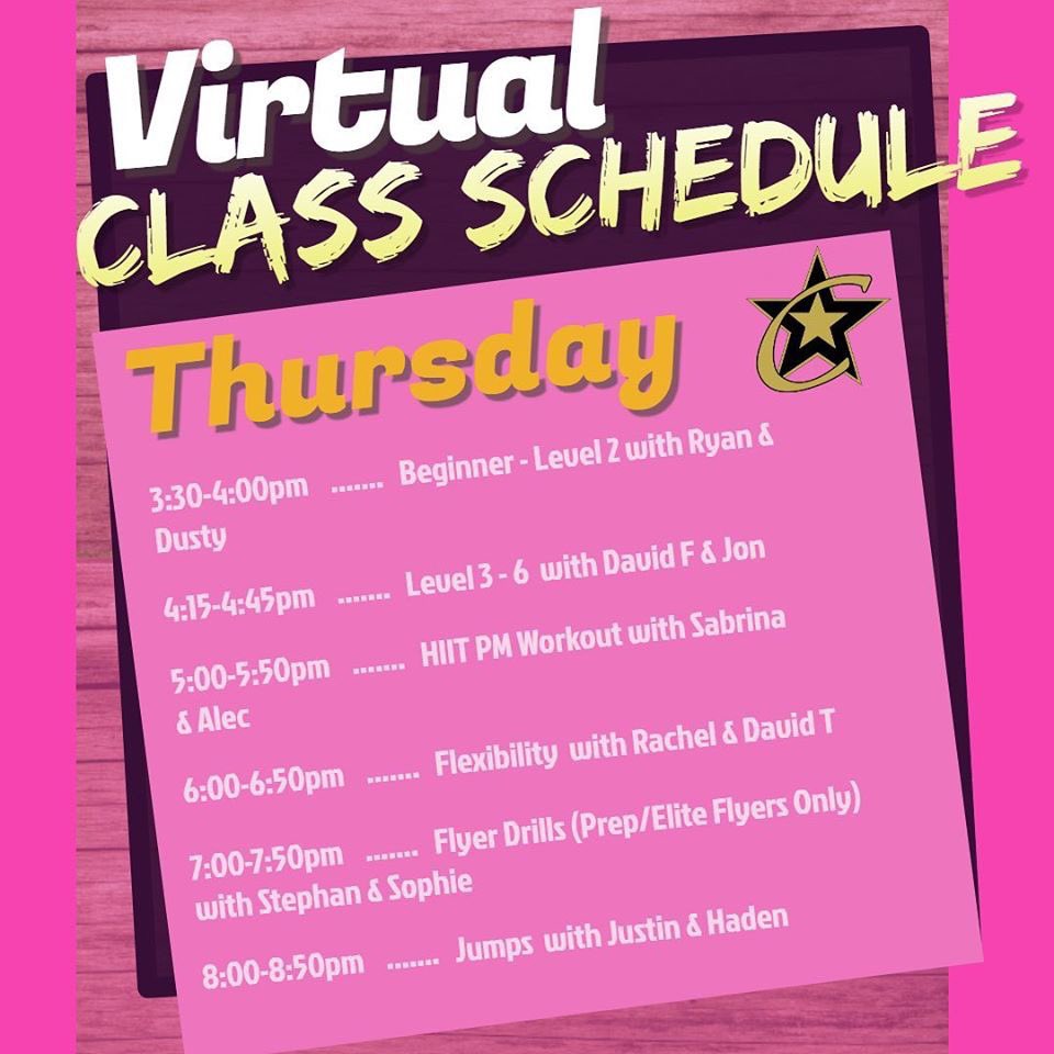 ChampionCheerAS's tweet photo. We had a great week of Virtual Classes &amp; are ready for week 2️⃣! All classes are offered on Zoom AND your enrollment gives you access to ALL classes! (Flyer class is the only restricted class.)
To register - visit https://t.co/I6yj9oGZmY &amp; enroll through the parent portal! https://t.co/A8Ltyd9Nww