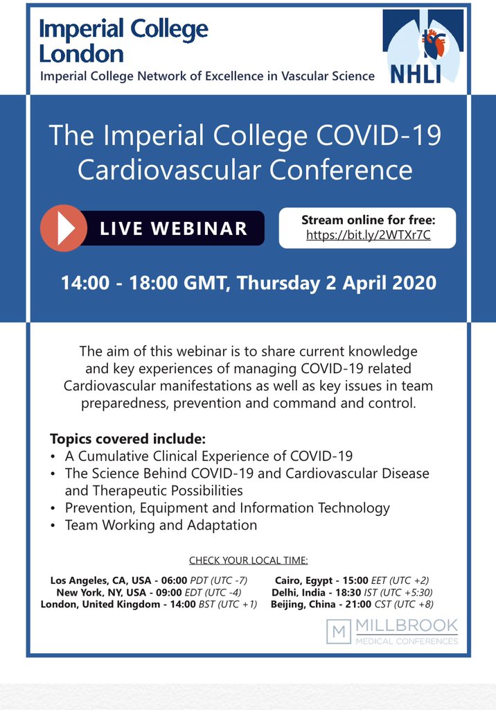BSHeartFailure's tweet photo. Live webinar COVID-19 Cardiovascular conference Thursday 2nd April @ImperialNHS @imperialcollege https://t.co/CokwBX3cTG