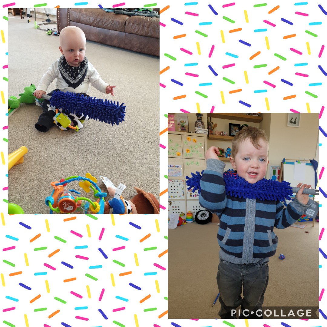 midgetgem1983's tweet photo. @StevenKynman introducing Boris the duster (3 year old named him...) used by both kids today! Adam dusted, joey mostly chewed the duster. #Robertsrobotcrew #dustersunite https://t.co/LQv9w7AI7W