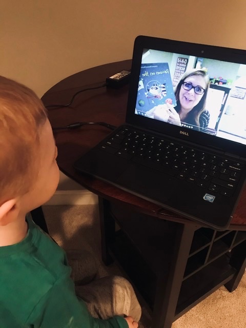 He loves watching my lessons because he thinks his mom “on TV”.  Online learning continues today! #pioneerspresson